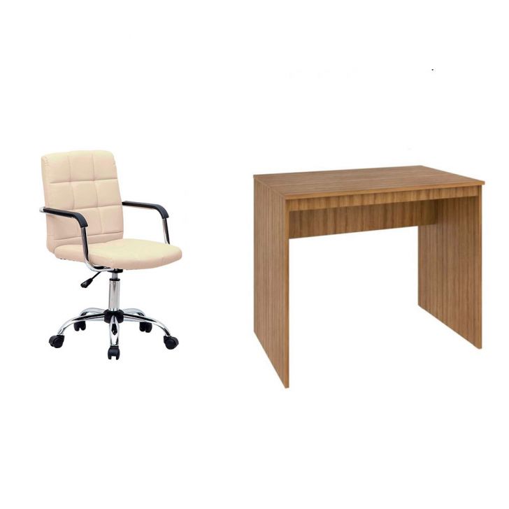 Conjunto de Mesa Office Mel com Cadeira de Escritório Secretária Giratória Fitz Bege