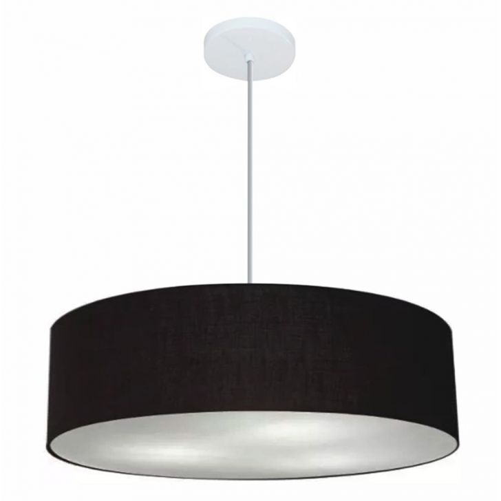 Pendente Cilíndrico Md-4221 Cúpula em Tecido 60x15cm Preto- Bivolt
