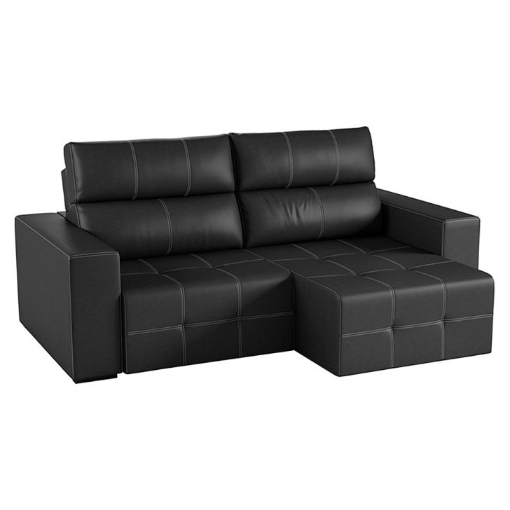 Image of Sofá 3 Lugares Retrátil E Reclinável Roma Couro Preto 204 Cm PLA-MO895UP49HDUMOB