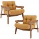 Kit 02 Poltronas Decorativa Fixa Para Sala Living Ikary L02 Canela Prime Bouclê Mostarda - Lyam Decor