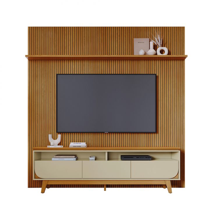 Rack Com Painel Para Tv Até 75 Polegadas Luna 3 Gavetas Cumaru E Opala