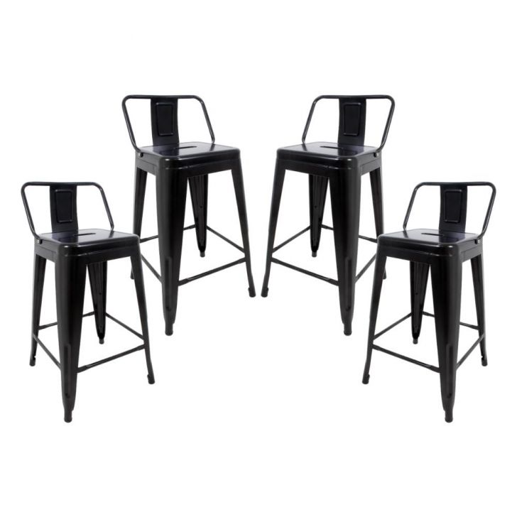 Kit 4 Banquetas Tolix Média com Encosto Pretas