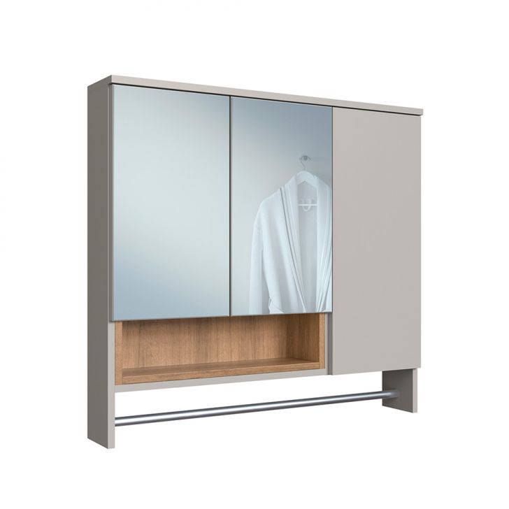Armário de Banheiro com Espelho e Nicho Cecília 3 PT Mel e Arenas