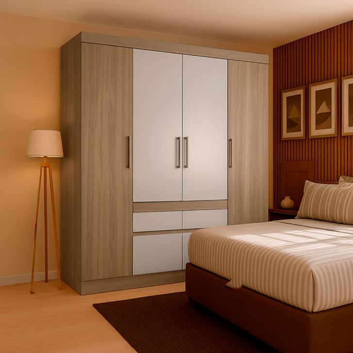 Guarda-roupa Casal Cannes 4 Pt 4 Gv Off White E Amendola