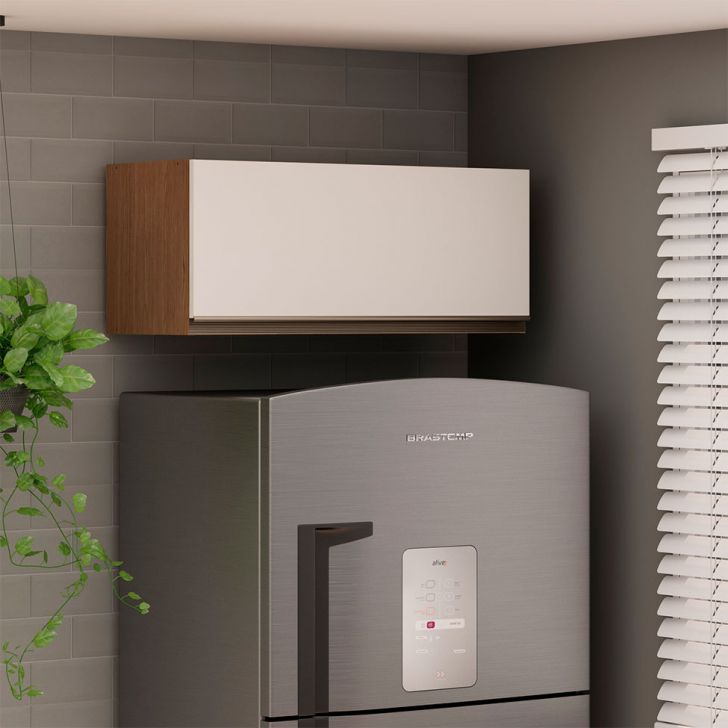 Armário Aéreo Conecta 1 Porta Ébano e Off White 70 cm