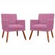 Kit 02 Poltronas Decorativas Cecilia Pés Palito Suede Rosa - DS Estofados
