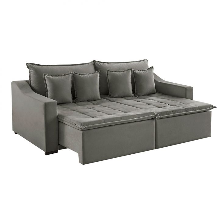Image of Sofá 3 Lugares Retrátil E Reclinável Amy Veludo Cinza 234 Cm PLA-ES745UP49WHIMOB