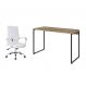 Conjunto de Mesa Studio Carvalho 120 cm com Cadeira de Escritório Diretor Giratória Cleaner Branca