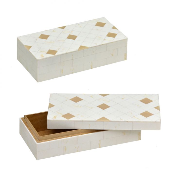Caixa Decorativa Espressione Branca e Dourada 21x11 cm