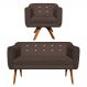 Kit 01 Namoradeira 02 Lugares e 01 Poltrona Giratória Julia Suede Marrom com Strass Base Madeira MM30 D'Rossi