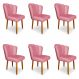 Kit 6 Cadeiras de Jantar Pétala Estofada Pés Palito Veludo Rosa - Montanaris Decor