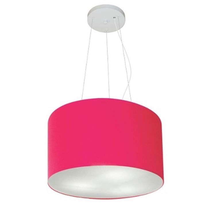 Pendente Cilíndrico Md-4009 Cúpula em Tecido 40x21cm Rosa Pink - Bivolt