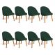 Kit 08 Cadeiras Poltrona de Jantar Luna Suede Verde Pés Palito Castanho - Pallazio