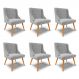 Kit 6 Cadeiras Decorativas Sala de Jantar Pés Palito de Madeira Firenze Suede Cinza/Natural G19 - Gran Belo
