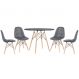 Mesa redonda Eames 100 cm + 4 cadeiras estofadas Eiffel Botonê Mesa preto com cadeiras cinza escuro