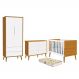 Dormitório Completo Infantil Theo 2 Portas, Cômoda 6 Gavetas, Berço Branco/Savana com Pés Amadeirado e Colchão D18 - Reller Móveis
