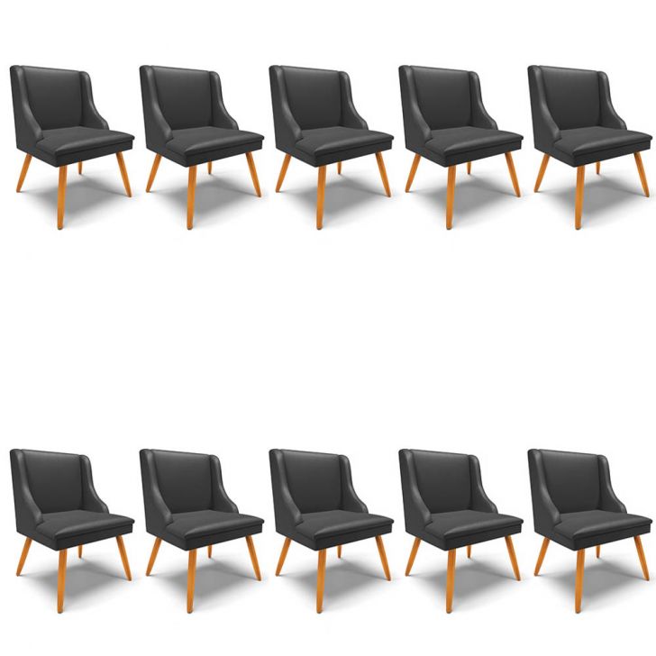 Kit 10 Cadeiras Estofadas para Sala de Jantar Pés Palito Lia Sintético Preto - Ibiza