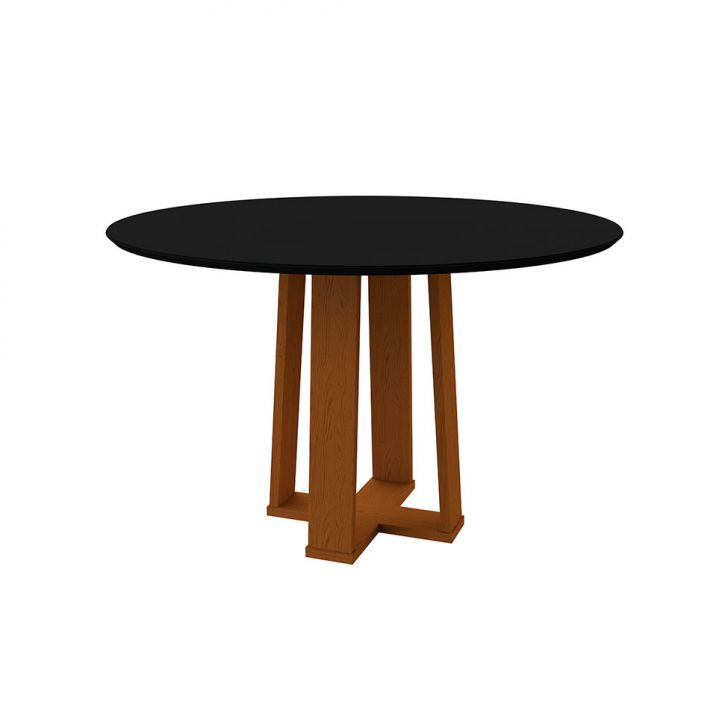 Mesa de Jantar Redonda com Tampo de Vidro Isabela Preta e Ype 117 cm