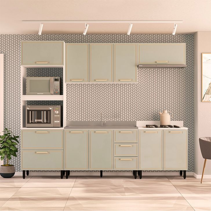 Image of Cozinha Compacta Sem Tampo Amara 10 Portas 4 Gavetas Verde E Branca PLA-MO895CL49PQCMOB