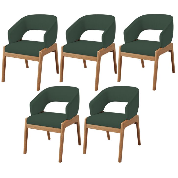 Kit 05 Cadeiras de Jantar e Estar Living Estofada Lince L02 Linho Verde Musgo - Lyam Decor