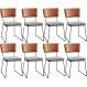 Kit 08 Cadeira Decorativa Estofada Sala Jantar Allana L02 Couríssimo Camel Linho Cinza - Lyam Decor