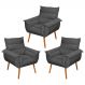 Kit 03 Poltronas Decorativas Modernas Sala e Recepção Monza Pés Palito Suede Cinza - Desk Design