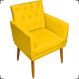 Poltrona Decorativa Para Sala, Escritório, Nina Com Base E Capitonê Suede Amarelo Pé Castanho - Clique E Decore