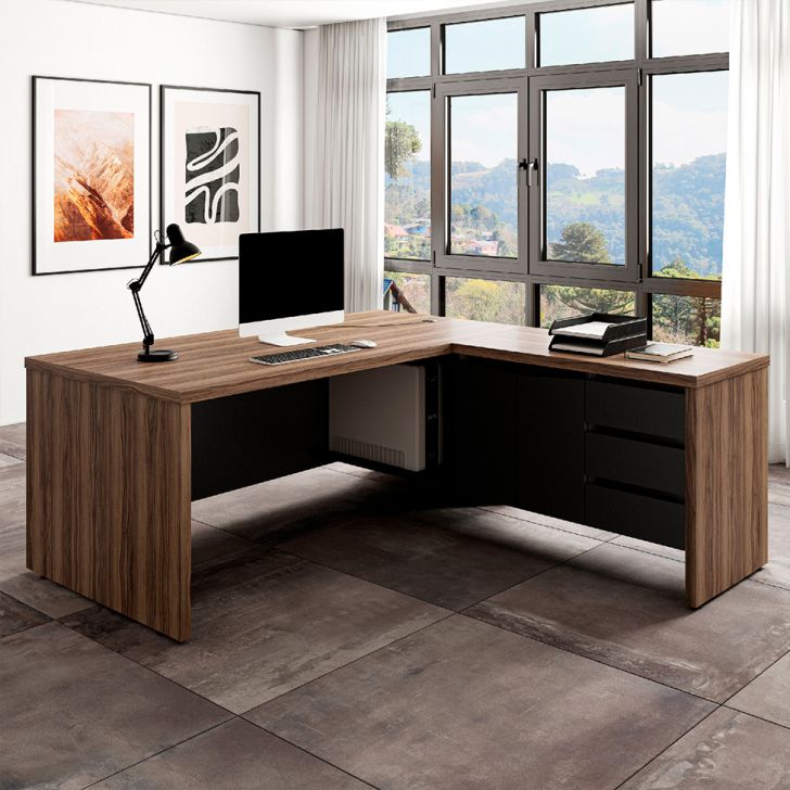 Image of Mesa De Escritório Tebis 2 Pt 3 Gv Nogal E Preta PLA-AR740TA49EDEMOB