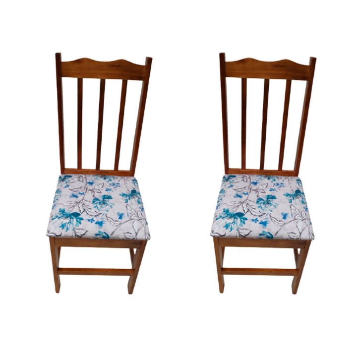 Conjunto Com 2 Cadeiras Essência Suede Floral Azul E Mel