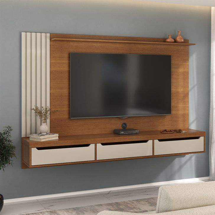 Painel Para Tv Até 75 Polegadas Presence Cinamomo E Off White