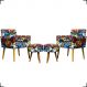 Kit 2 Poltronas Decorativas Para Sala Nina + 2 Puff Estampa Romero Brito Pé Castanho - Clique E Decore