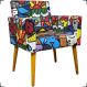 Poltrona Decorativa Para Sala, Escritório, Recepção Nina Estampa Romero Brito Gatinho Pé Castanho - Clique E Decore