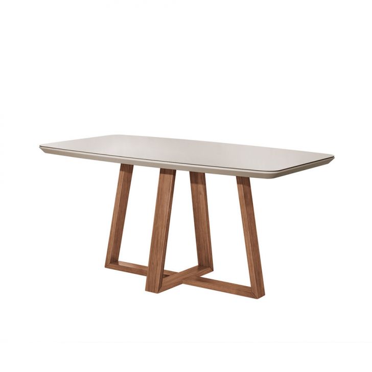 Mesa de Jantar Retangular com Tampo de Vidro Off White Bennett Natural 160 cm