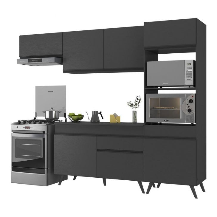 Armário de Cozinha Compacta 252cm Veneza Multimóveis V3690 Preto