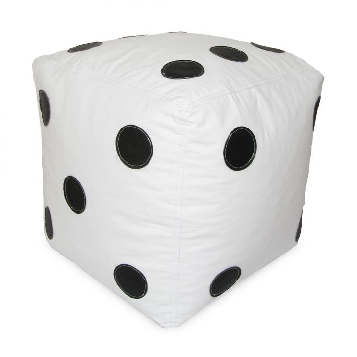 Puff Infantil Dado Grande em Branco com Bolas Pretas