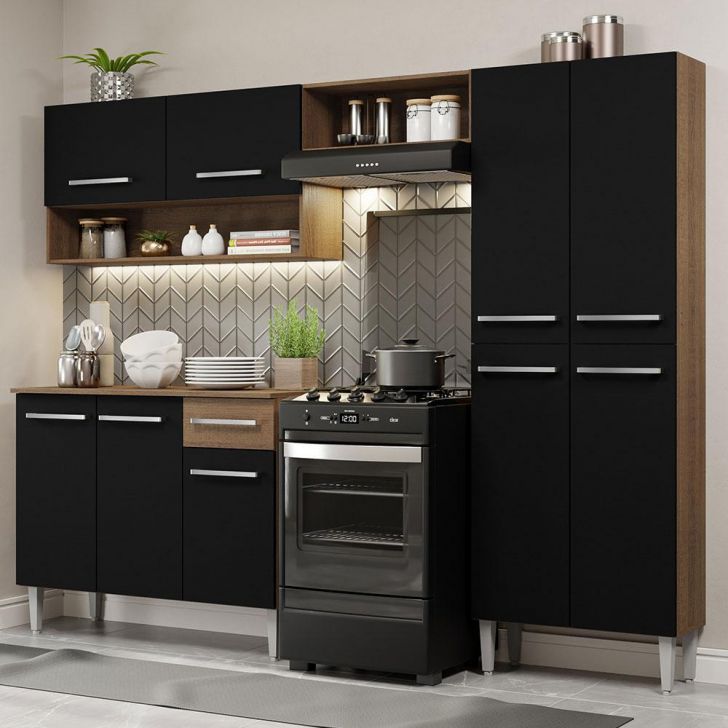 Armário de Cozinha Compacta Rustic/Preto Emilly Pop Madesa XA