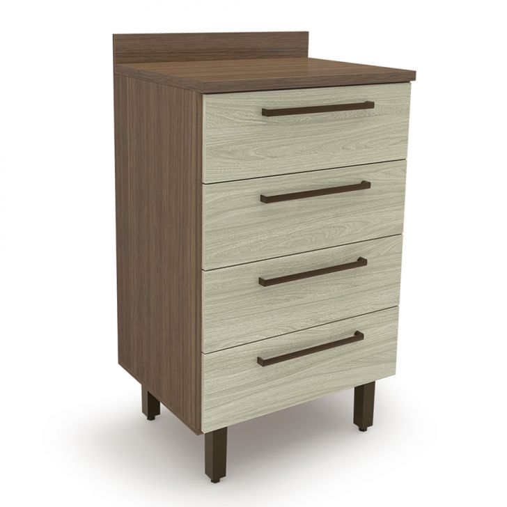 Balcão de Cozinha com Tampo Evolution 4 Gavetas Tannat e Legno Crema