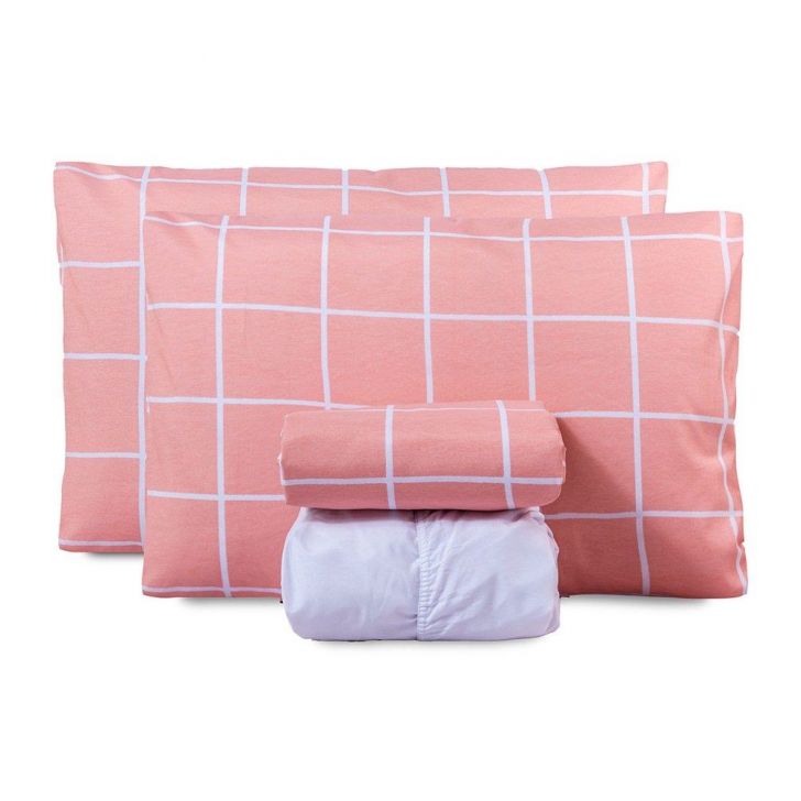 Jogo de Lençol King Classic Estampado 160 Fios 4 Peças - Grid Rose