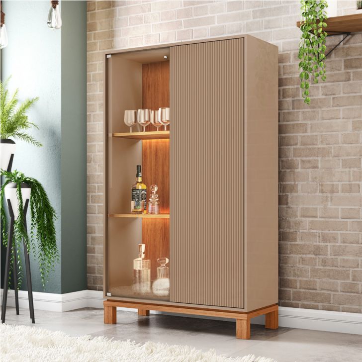 Cristaleira Mondrian 2 Portas Bege e Freijó