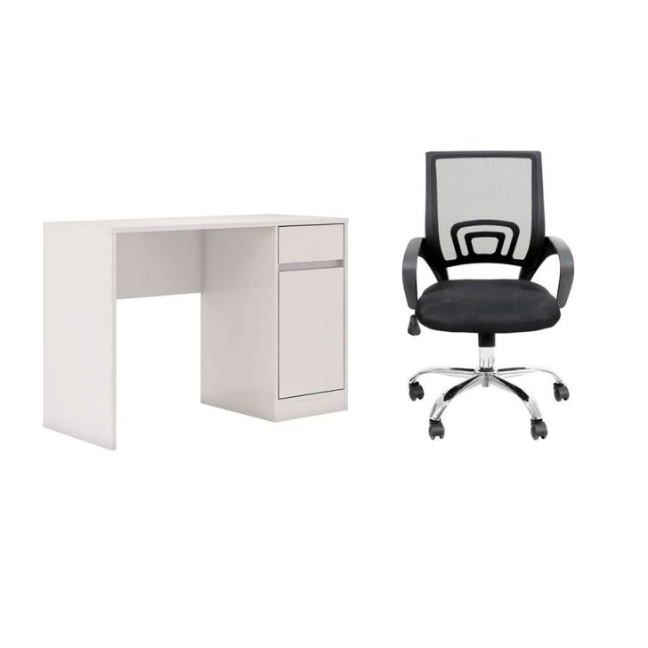 Conjunto de Mesa Morada 1 PT 1 GV Branca com Cadeira de Escritório Secretária Giratória New Java Preta