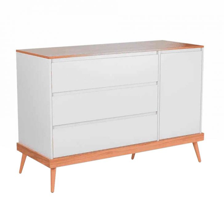 Cômoda Infantil Canção de Ninar 1 PT 3 GV Branca e Amêndola