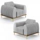 Kit 2 Poltronas Decorativas Base Gold Molino D06 Linho D-315 Cinza - Mpozenato