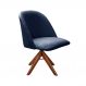 Poltrona Gaia Base Giratória De Madeira - Suede Azul