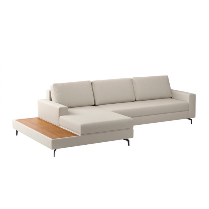 Sofá 6 Lugares Loft Com Chaise Esquerdo E Deck De Apoio Linho Areia 322 Cm