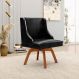Cadeira Decorativa Sala de Jantar Base Giratória de Madeira Firenze PU Preto Brilho/Natural G19 - Gran Belo