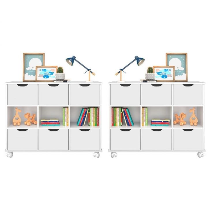 Kit 2 Nichos Organizadores com Rodízios Toys Q01 6 Gavetas Branco - Mpozenato
