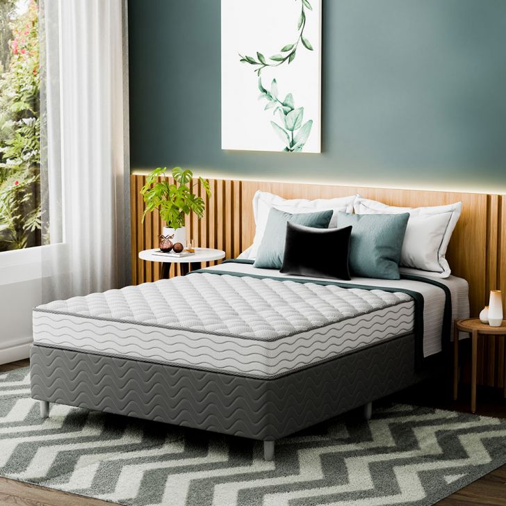 Cama Box Com Colchão Casal Howie Misto D33 (17x138x188) Branco E Cinza