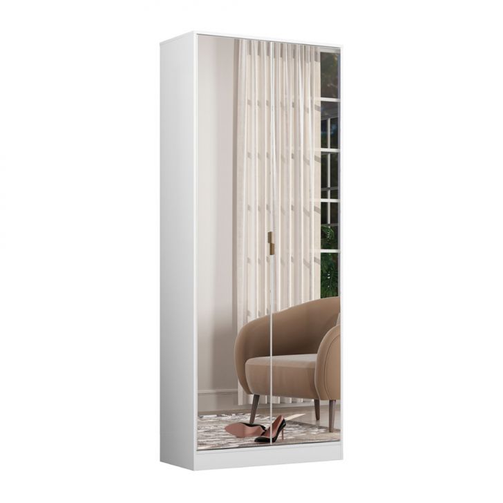 Sapateira com Espelho Grife 2 Portas 1 Gaveta Branca