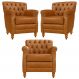 Kit 03 Poltronas Decorativas Sala de Estar Níger Pés Madeira Couro Mel G58 - Gran Belo