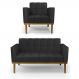 Conjunto Poltrona e Namoradeira Decorativas Karen Pés Fixo em Madeira Castanho PU Preto G19 - Gran Belo